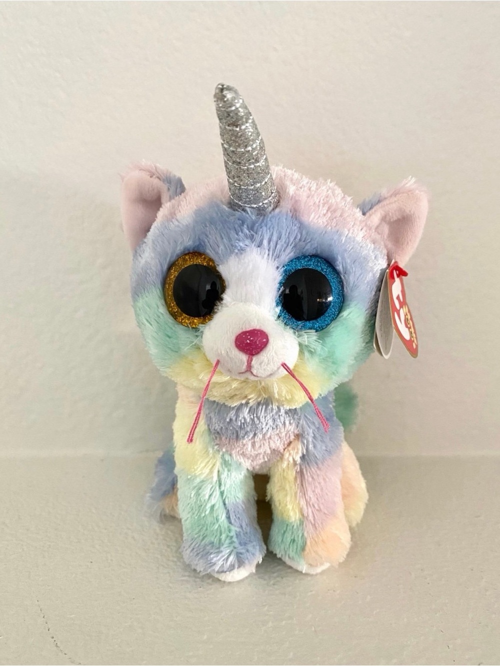 Ty Beanie Boo Rainbow Unicorn Cat Plush - Rainbow Pastel
